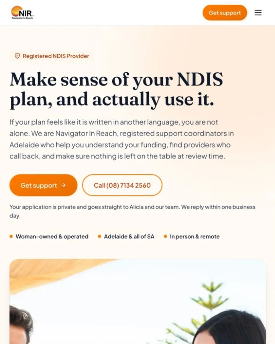 Navigator in Reach support coordination website home screen